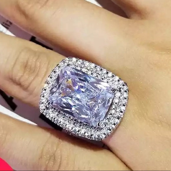 New Luxury Princess 925 Silver Engagement Diamond Ring For Women Lady - Picture 4 of 6